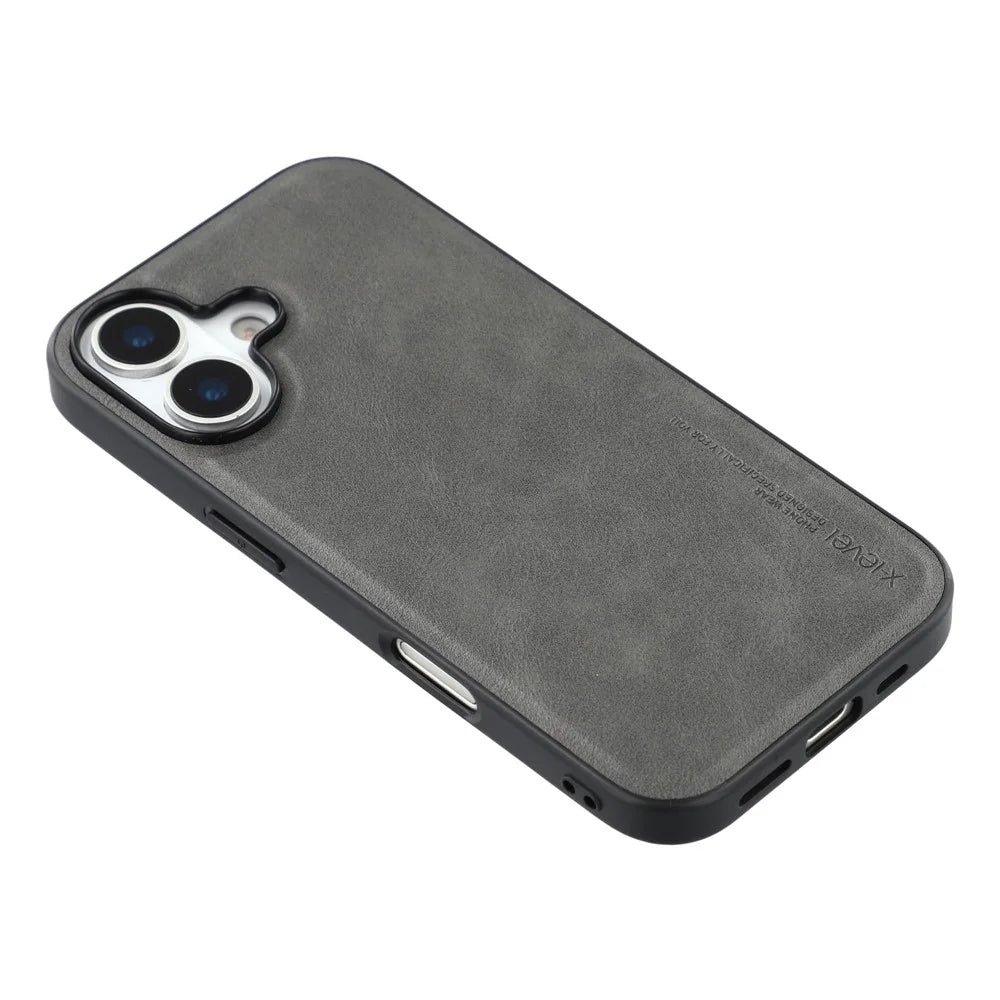 X-LEVEL Bojue-3 Series For iPhone 17 Case Leather Coated PC+TPU Phone Back Cover - Grey - 4
