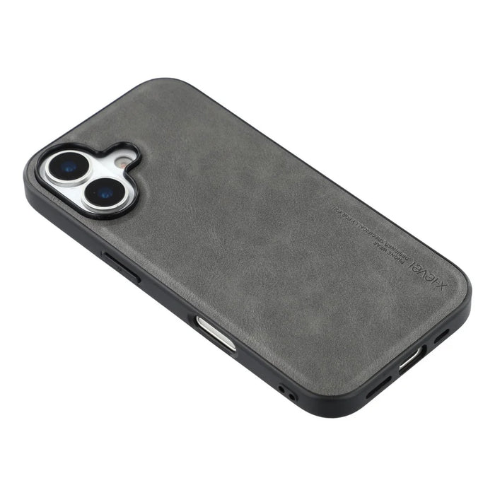 X-LEVEL Bojue-3 Series For iPhone 17 Case Leather Coated PC+TPU Phone Back Cover - Grey - 4