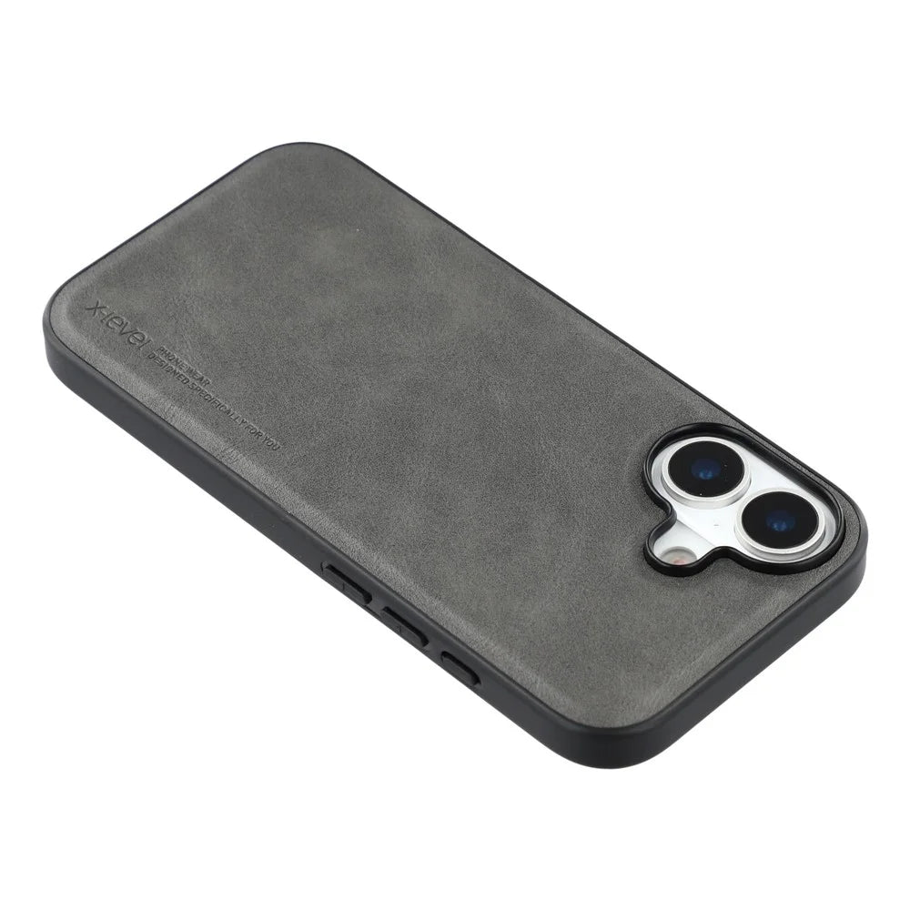 X-LEVEL Bojue-3 Series For iPhone 17 Case Leather Coated PC+TPU Phone Back Cover - Grey - 5