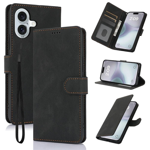 For iPhone 17 Case PU Leather Phone Cover with Wallet Stand - Black - 1