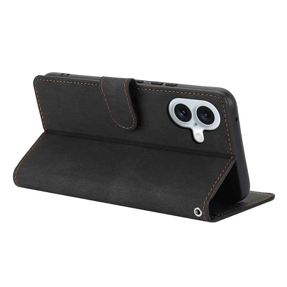 For iPhone 17 Case PU Leather Phone Cover with Wallet Stand - Black - 3