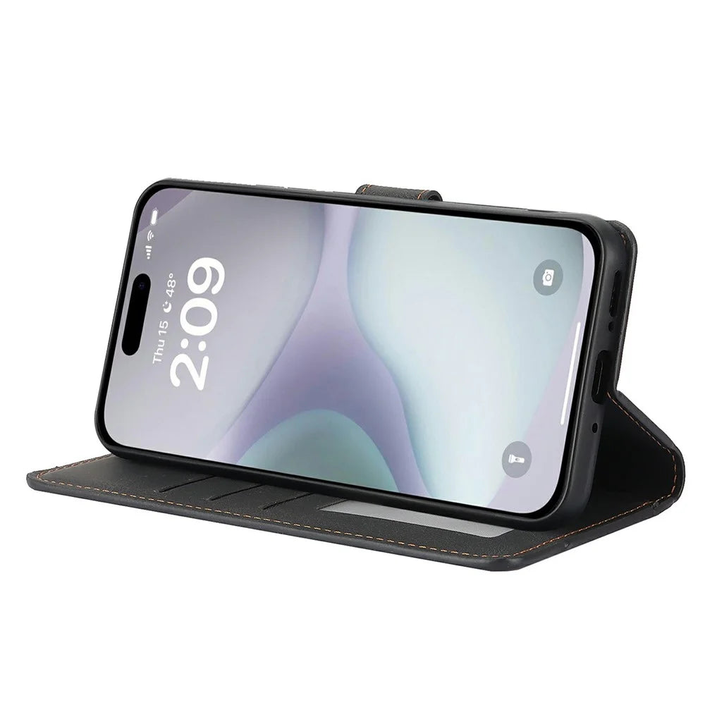 For iPhone 17 Case PU Leather Phone Cover with Wallet Stand - Black - 4