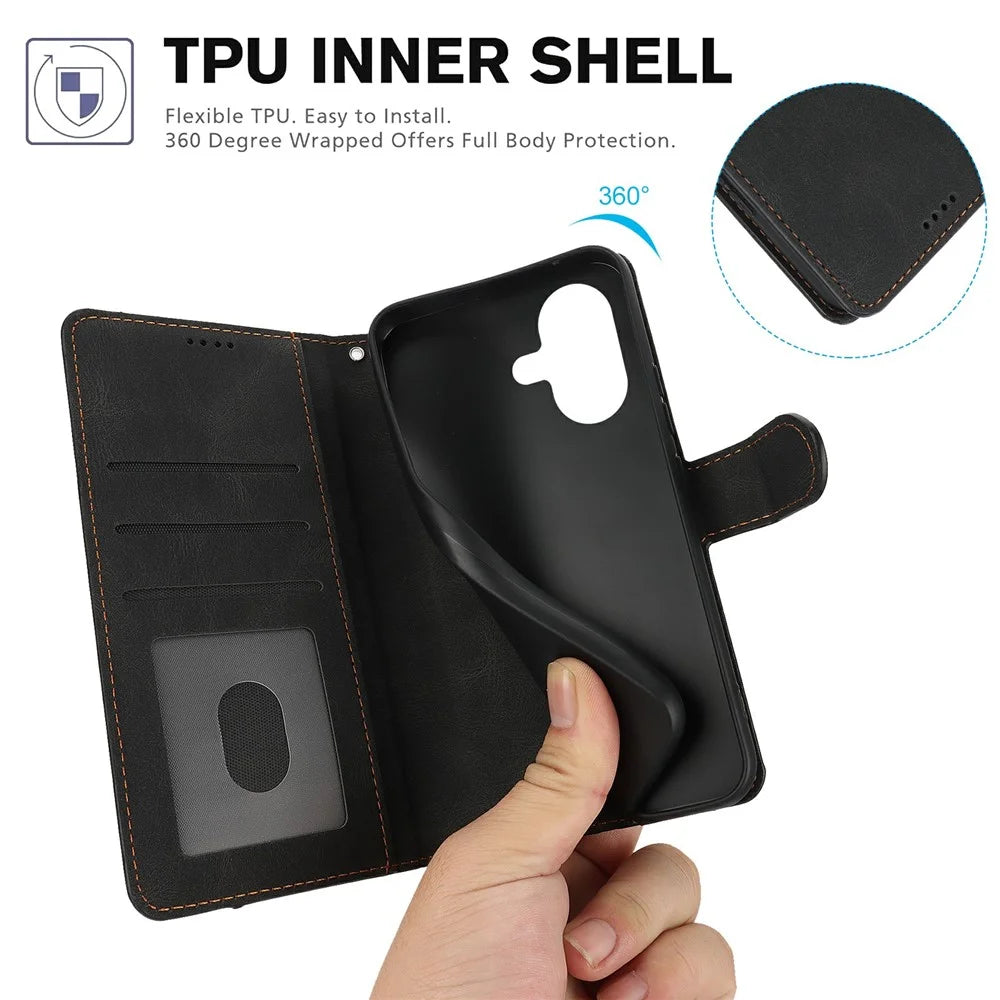 For iPhone 17 Case PU Leather Phone Cover with Wallet Stand - Black - 6