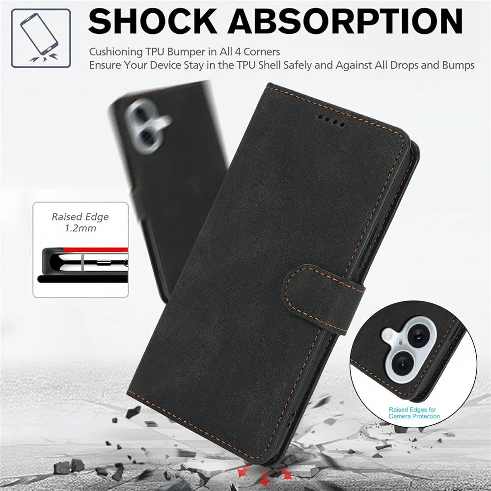 For iPhone 17 Case PU Leather Phone Cover with Wallet Stand - Black - 7
