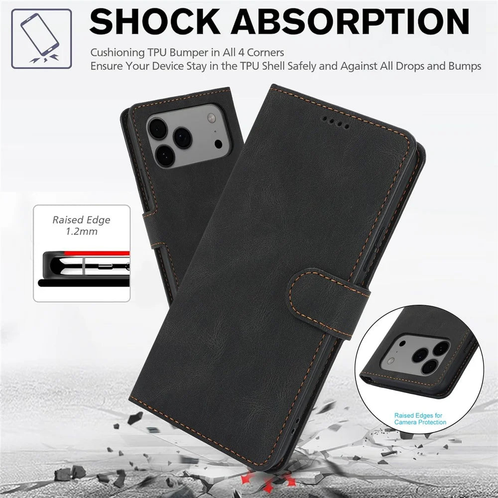 For iPhone 18 Pro / 17 Pro Case PU Leather Phone Cover with Wallet Stand - Black - 7