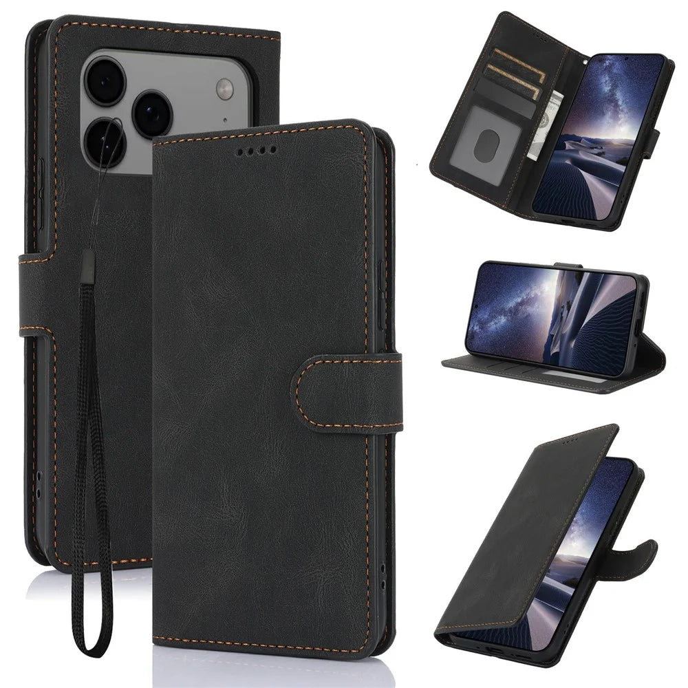 For iPhone 18 Pro Max / 17 Pro Max Case PU Leather Phone Cover with Wallet Stand - Black - 1