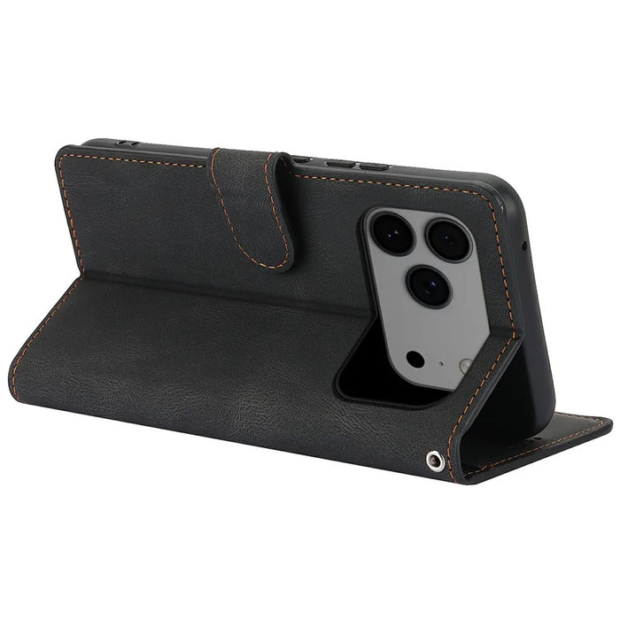 For iPhone 18 Pro Max / 17 Pro Max Case PU Leather Phone Cover with Wallet Stand - Black - 3