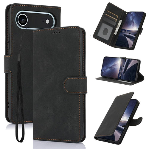 For iPhone Air Case PU Leather Phone Cover with Wallet Stand - Black - 1