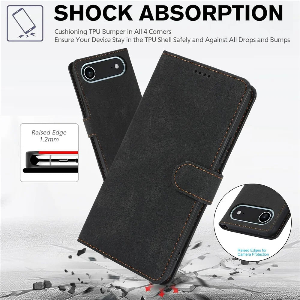 For iPhone Air Case PU Leather Phone Cover with Wallet Stand - Black - 7