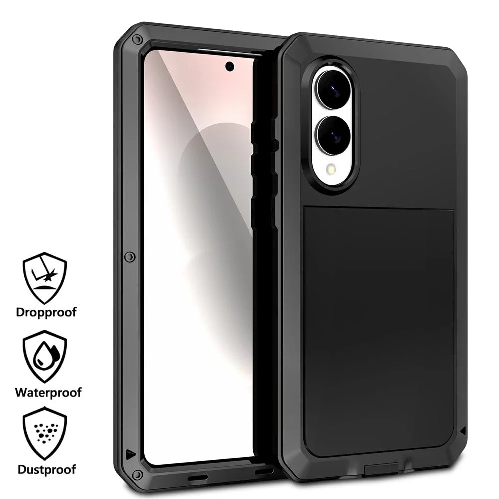 For Samsung Galaxy S25 Edge Case Silicone + Metal Phone Cover with Tempered Glass Screen Protector - Black - 2