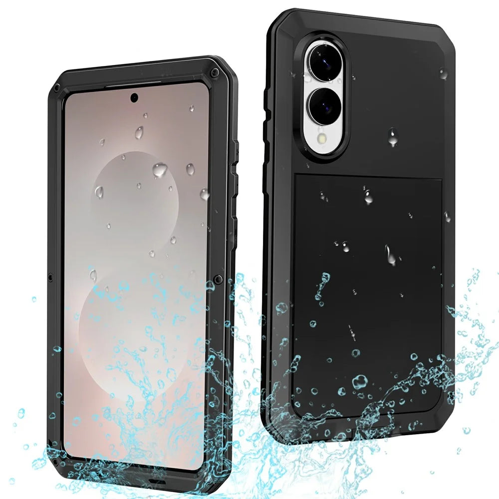 For Samsung Galaxy S25 Edge Case Silicone + Metal Phone Cover with Tempered Glass Screen Protector - Black - 3