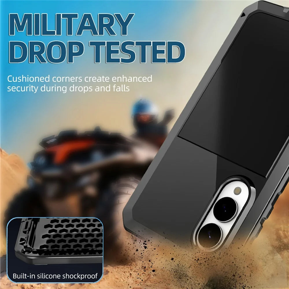 For Samsung Galaxy S25 Edge Case Silicone + Metal Phone Cover with Tempered Glass Screen Protector - Black - 4