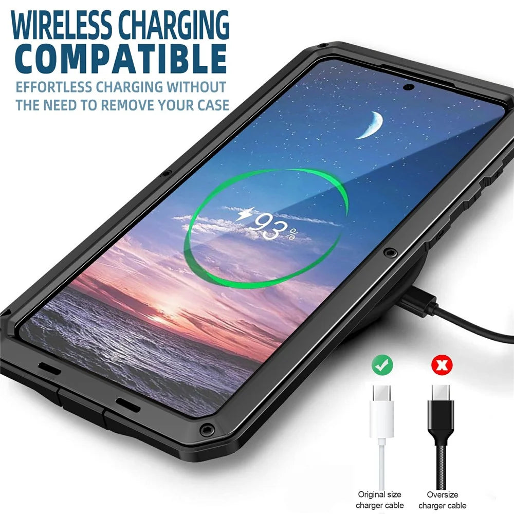 For Samsung Galaxy S25 Edge Case Silicone + Metal Phone Cover with Tempered Glass Screen Protector - Black - 7
