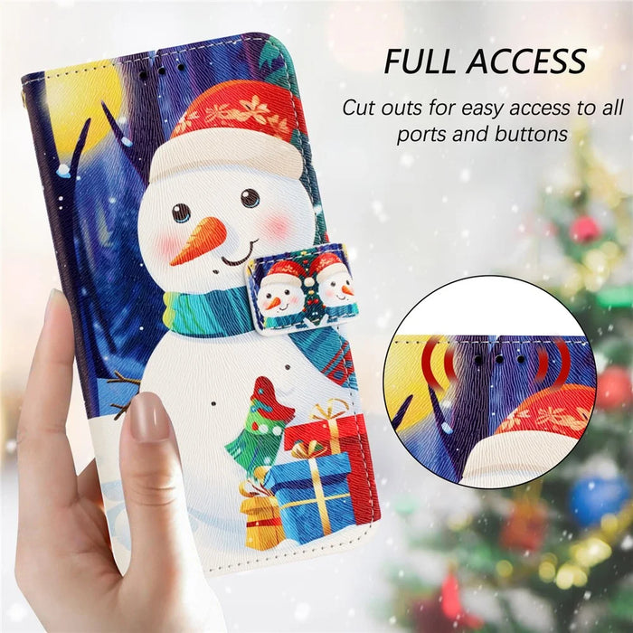 For iPhone 17 Wallet Case Christmas Pattern Printing Leather Phone Cover with Lanyard - Gift Box Snowman - 6