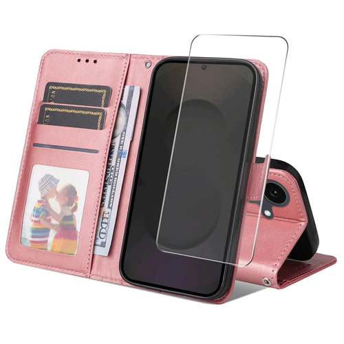 ENKAY HAT PRINCE For Samsung Galaxy S25 FE PU Leather Wallet Case   Phone Stand Cover with Tempered Glass - Pink - 1
