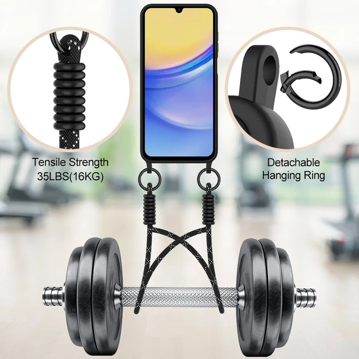 For Samsung Galaxy A54 5G Liquid Silicone Case  Phone Back Cover with Card Holder and Short Strap - Black - 4