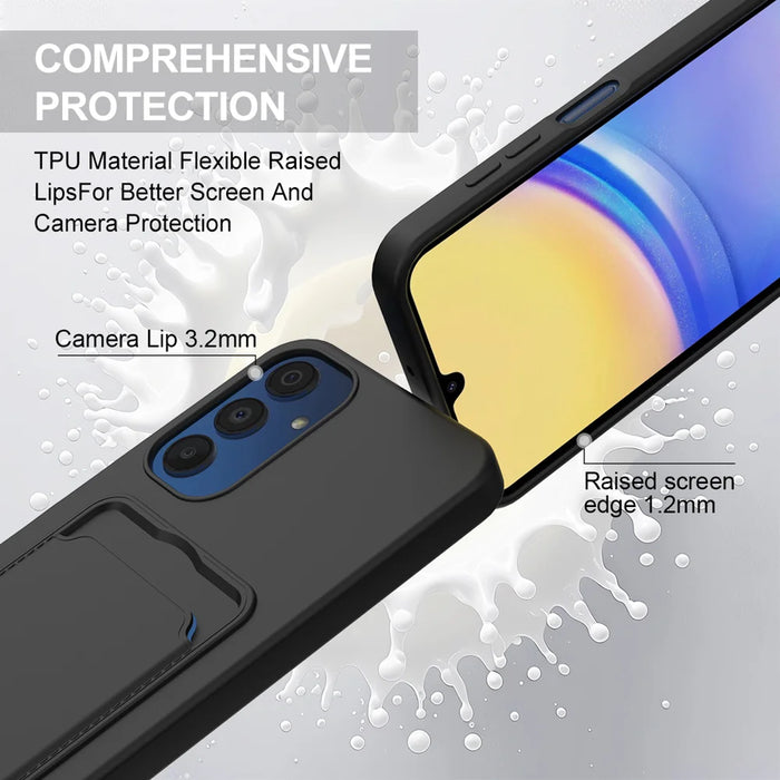 For Samsung Galaxy A54 5G Liquid Silicone Case  Phone Back Cover with Card Holder and Short Strap - Black - 7