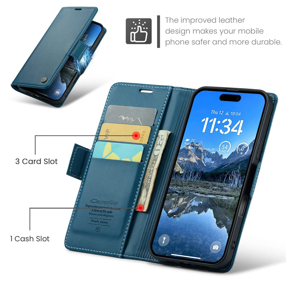 CASEME For iPhone 17 Case  023 Series RFID Blocking Glossy Stand Phone Cover - Blue - 2