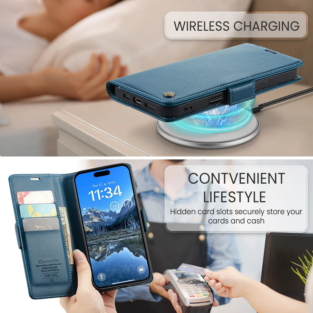 CASEME For iPhone 17 Case  023 Series RFID Blocking Glossy Stand Phone Cover - Blue - 4