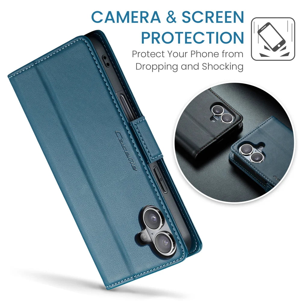 CASEME For iPhone 17 Case  023 Series RFID Blocking Glossy Stand Phone Cover - Blue - 7