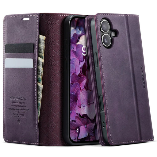 CASEME For iPhone 17 Case  033 Series RFID Blocking Wallet Stand Calf Texture Leather Phone Cover - Purple - 1