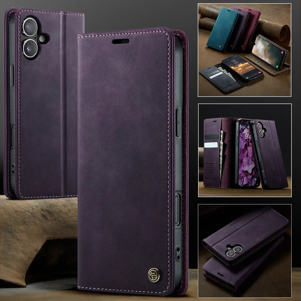 CASEME For iPhone 17 Case  033 Series RFID Blocking Wallet Stand Calf Texture Leather Phone Cover - Purple - 4