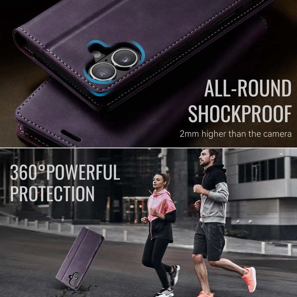 CASEME For iPhone 17 Case  033 Series RFID Blocking Wallet Stand Calf Texture Leather Phone Cover - Purple - 6