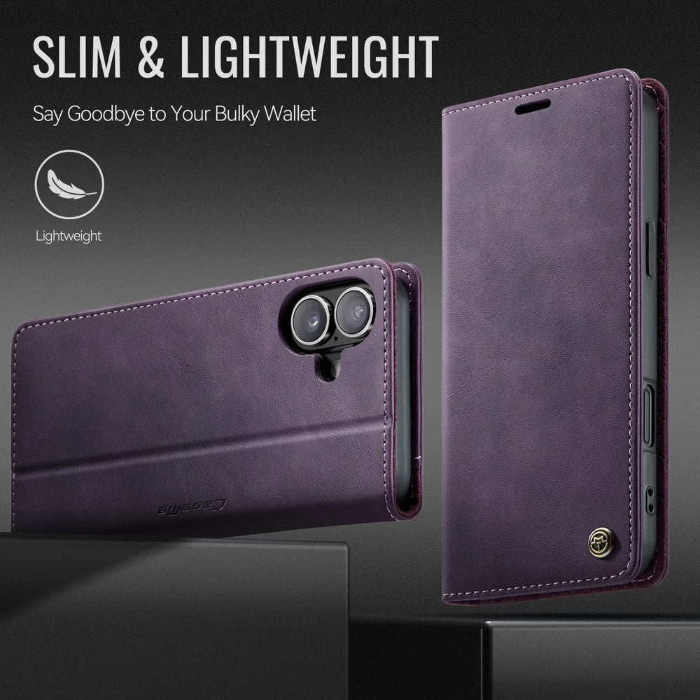 CASEME For iPhone 17 Case  033 Series RFID Blocking Wallet Stand Calf Texture Leather Phone Cover - Purple - 7