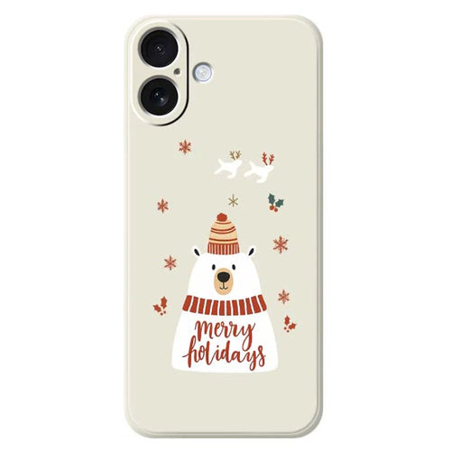 For iPhone 17 Case Merry Holiday Bear Pattern Printing Straight Edge TPU Phone Back Cover - Beige - 1