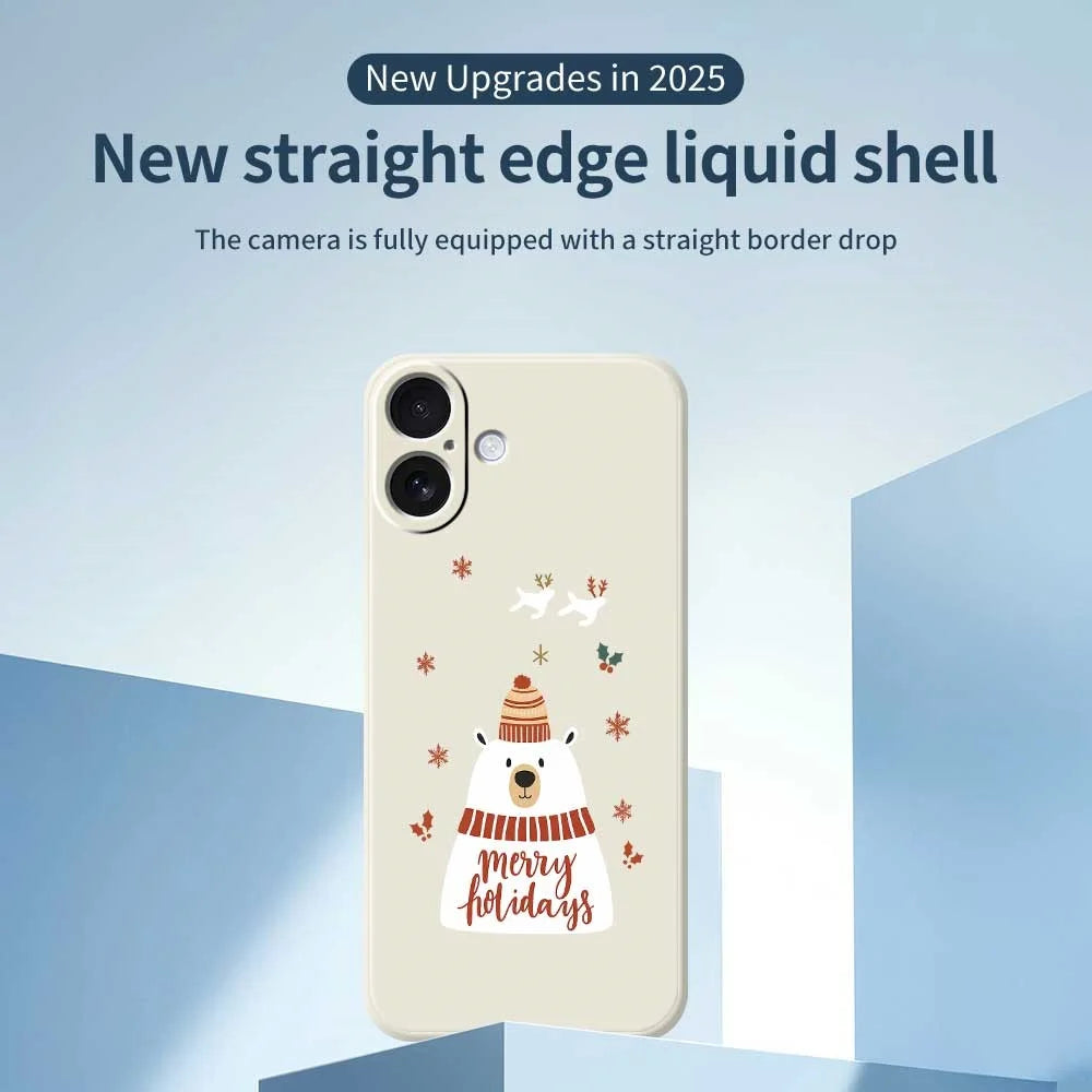 For iPhone 17 Case Merry Holiday Bear Pattern Printing Straight Edge TPU Phone Back Cover - Beige - 2