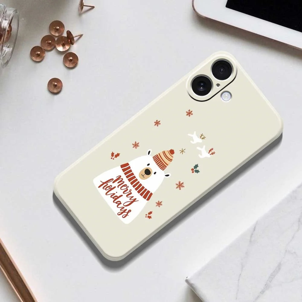 For iPhone 17 Case Merry Holiday Bear Pattern Printing Straight Edge TPU Phone Back Cover - Beige - 4