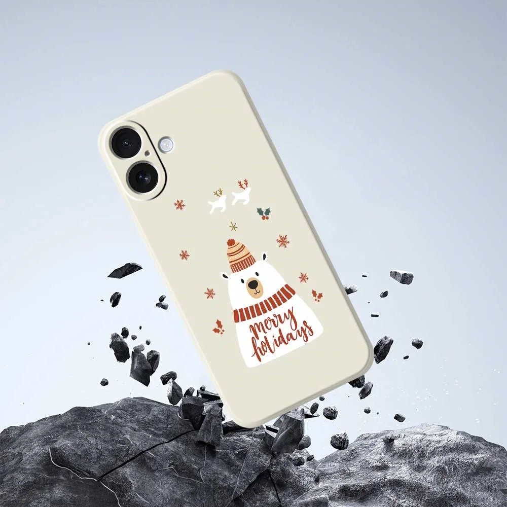 For iPhone 17 Case Merry Holiday Bear Pattern Printing Straight Edge TPU Phone Back Cover - Beige - 5