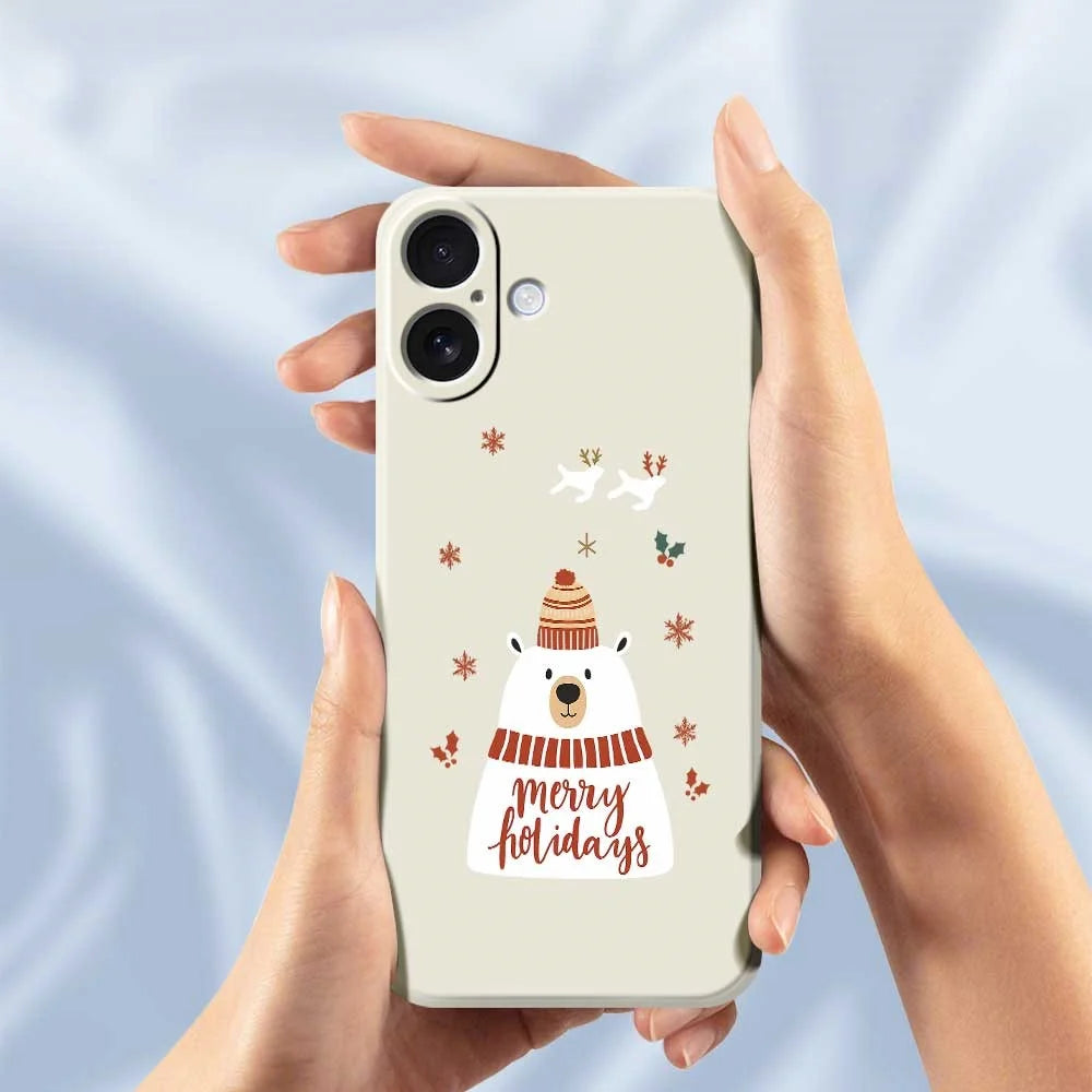 For iPhone 17 Case Merry Holiday Bear Pattern Printing Straight Edge TPU Phone Back Cover - Beige - 6