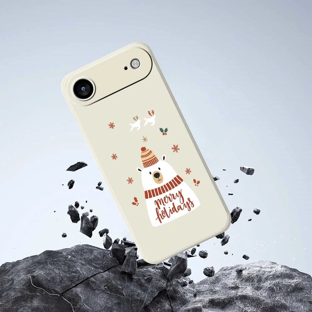 For iPhone Air Case Merry Holiday Bear Pattern Printing Straight Edge TPU Phone Back Cover - Beige - 5