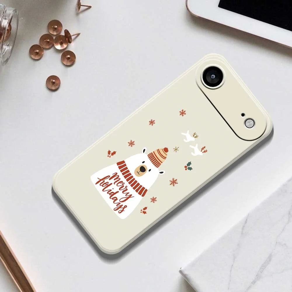 For iPhone Air Case Merry Holiday Bear Pattern Printing Straight Edge TPU Phone Back Cover - Beige - 6