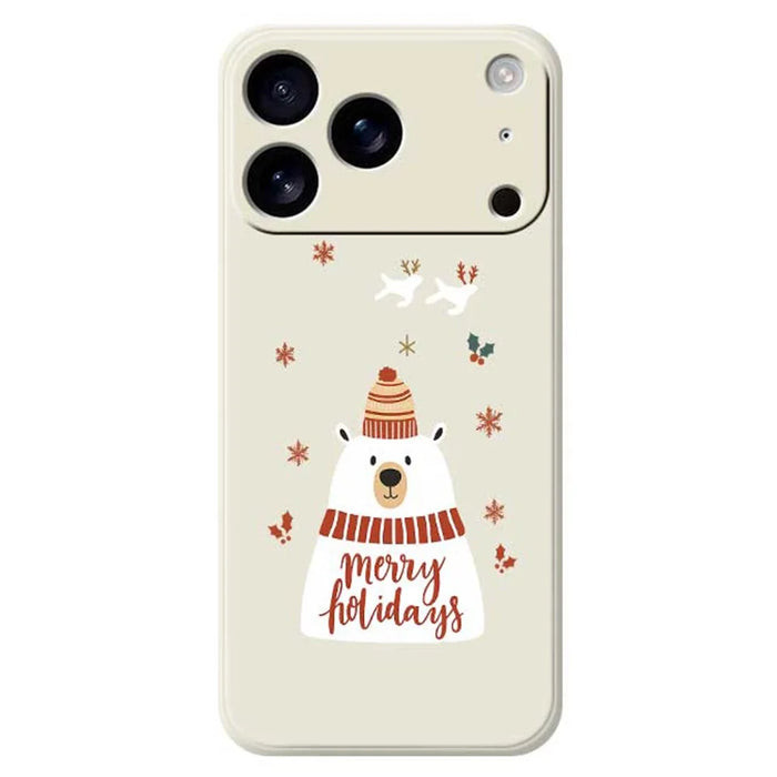 For iPhone 18 Pro / 17 Pro Case Merry Holiday Bear Pattern Printing Straight Edge TPU Phone Back Cover - Beige - 1