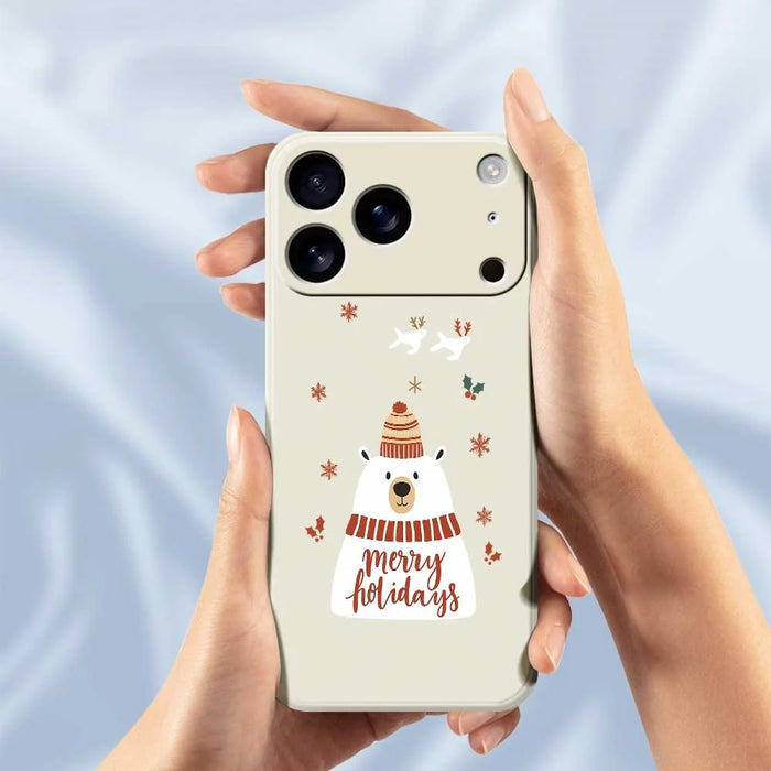 For iPhone 18 Pro / 17 Pro Case Merry Holiday Bear Pattern Printing Straight Edge TPU Phone Back Cover - Beige - 4