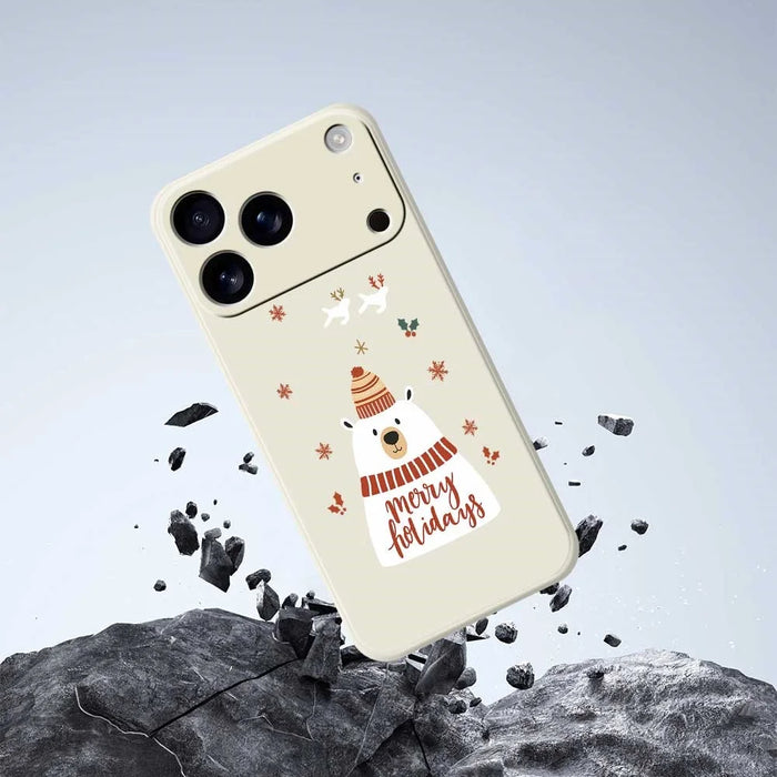 For iPhone 18 Pro Max / 17 Pro Max Case Merry Holiday Bear Pattern Printing Straight Edge TPU Phone Back Cover - Beige - 5
