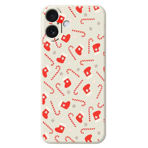 For iPhone 17 Case Red Canes and Stockings Pattern Printing Straight Edge TPU Phone Back Cover - Beige - 1