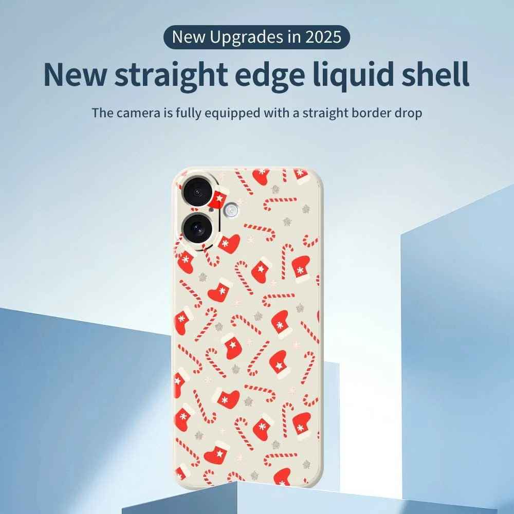 For iPhone 17 Case Red Canes and Stockings Pattern Printing Straight Edge TPU Phone Back Cover - Beige - 2