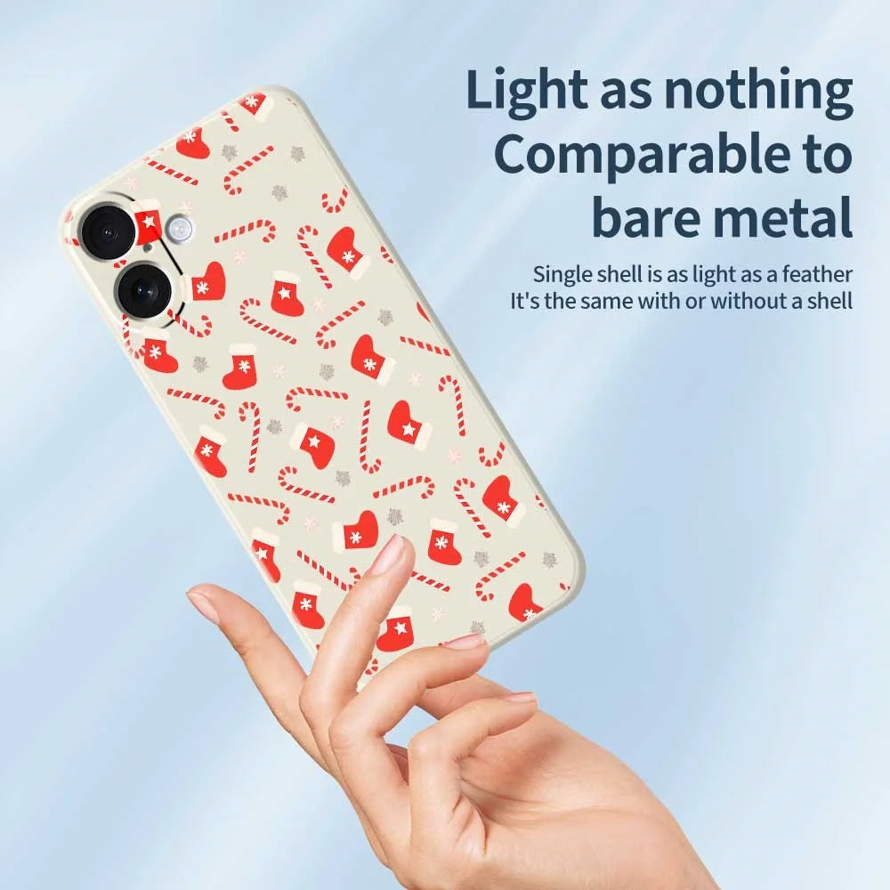 For iPhone 17 Case Red Canes and Stockings Pattern Printing Straight Edge TPU Phone Back Cover - Beige - 3