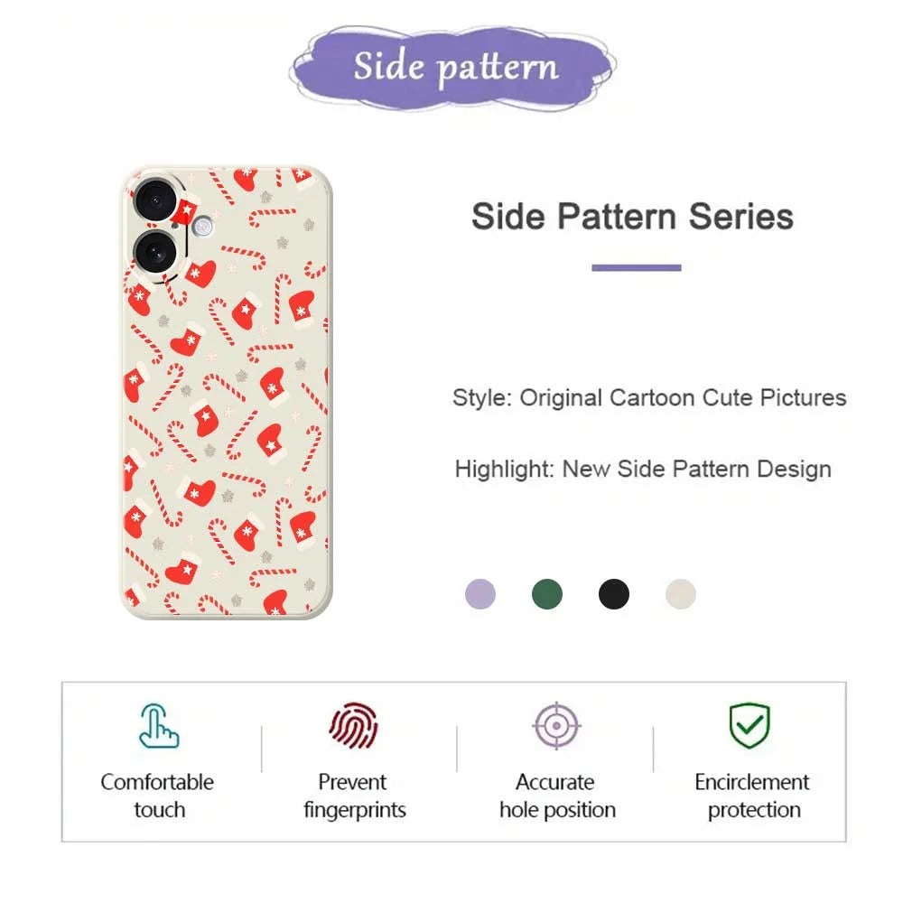 For iPhone 17 Case Red Canes and Stockings Pattern Printing Straight Edge TPU Phone Back Cover - Beige - 7