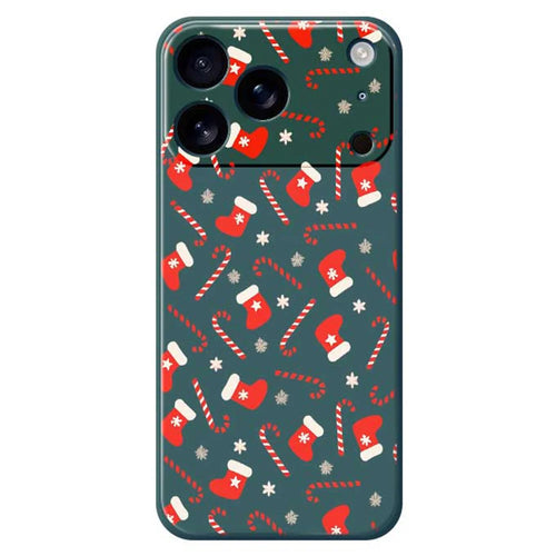 For iPhone 18 Pro / 17 Pro Case Red Canes and Stockings Pattern Printing Straight Edge TPU Phone Back Cover - Green - 1