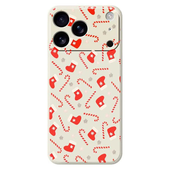 For iPhone 18 Pro Max / 17 Pro Max Case Red Canes and Stockings Pattern Printing Straight Edge TPU Phone Back Cover - Beige - 1