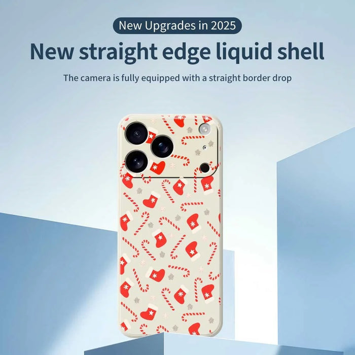 For iPhone 18 Pro Max / 17 Pro Max Case Red Canes and Stockings Pattern Printing Straight Edge TPU Phone Back Cover - Beige - 2