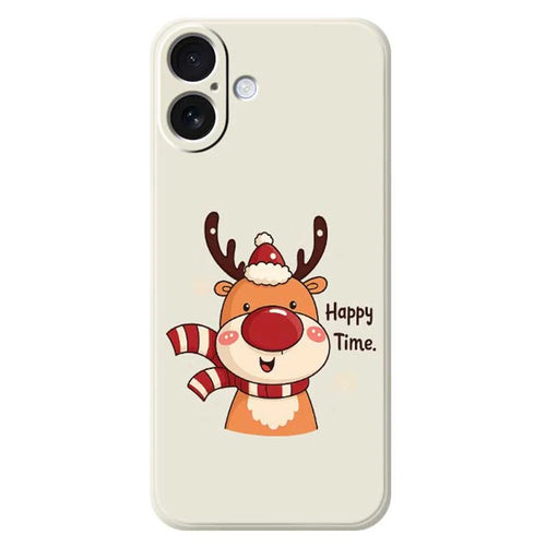 For iPhone 17 Case Happy Time Deer Pattern Printing Straight Edge TPU Phone Back Cover - Beige - 1