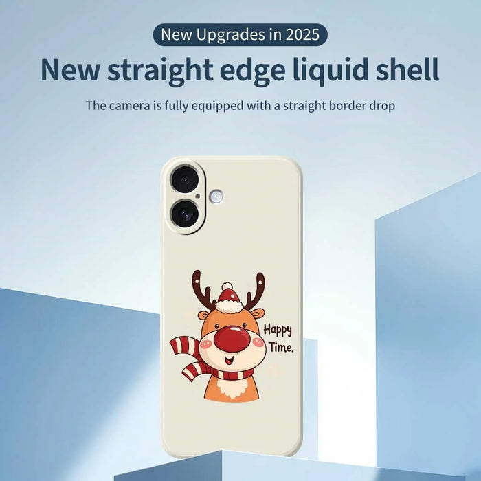 For iPhone 17 Case Happy Time Deer Pattern Printing Straight Edge TPU Phone Back Cover - Beige - 2