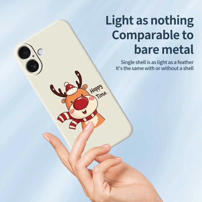 For iPhone 17 Case Happy Time Deer Pattern Printing Straight Edge TPU Phone Back Cover - Beige - 3