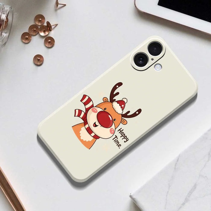For iPhone 17 Case Happy Time Deer Pattern Printing Straight Edge TPU Phone Back Cover - Beige - 6