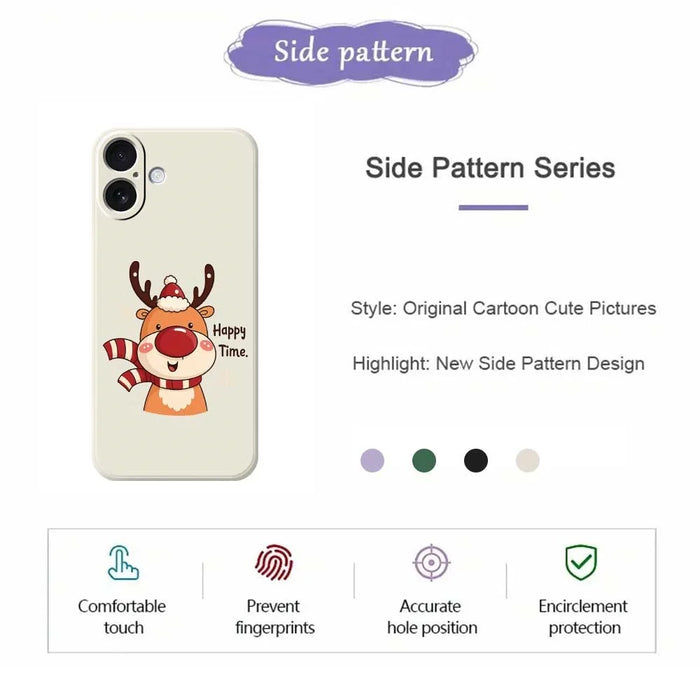 For iPhone 17 Case Happy Time Deer Pattern Printing Straight Edge TPU Phone Back Cover - Beige - 7
